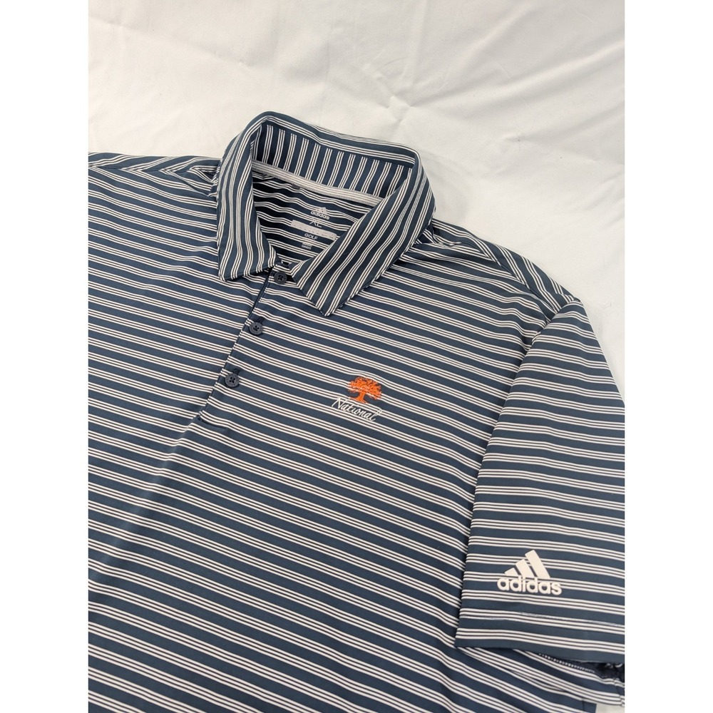 Adidas‎ Golf Polo Shirt Mens XL Navy Striped Oak Tree National OMRF Logo